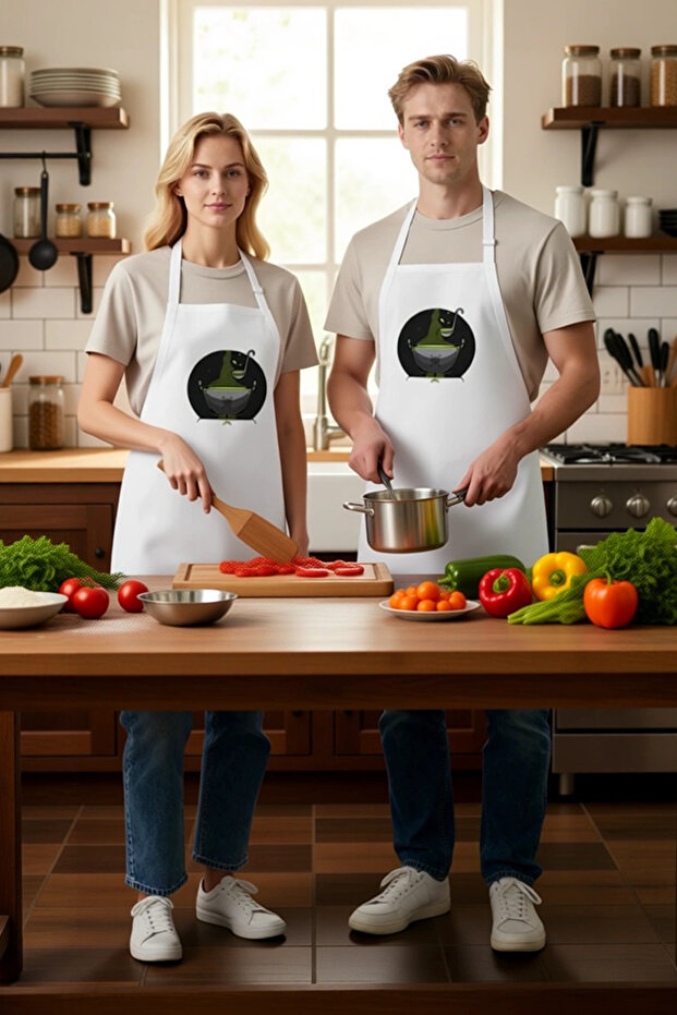 Unisex Kitchen Apron Witch's Cauldron Printed Fantastic Design Comfortable Cut Daily Modern Stylish Comfortable