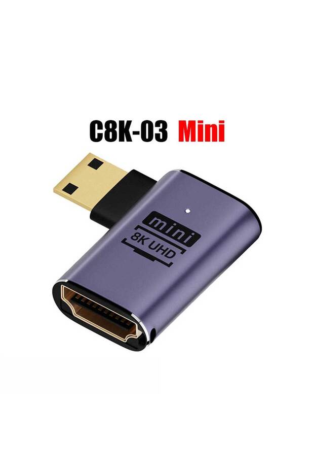 موصل محول متوافق مع HDMI C8K03 بدقة 8K وتردد 60 هرتز، موصل متوافق مع HDMI صغير جدًا بزاوية قائمة 90 درجة
