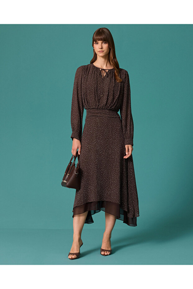 Lace Collar Patterned Asymmetrical Cut Dress
