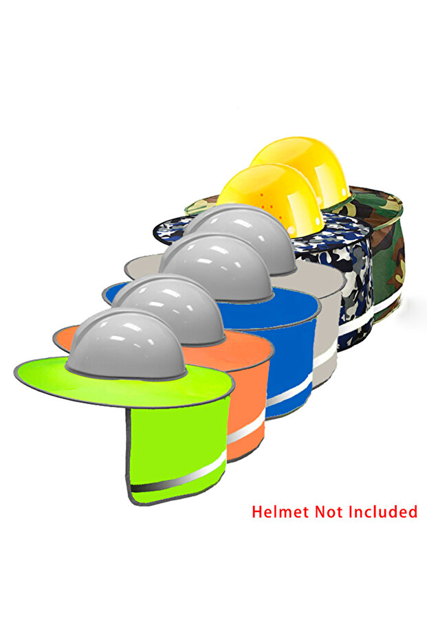 Fluorescent Yellow Summer Sun Shade Safety Helmet Neck Shield Helmets Reflective Stripe Safety Cap H