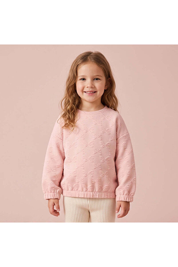 Girls Pink Bow Jacquard Pullover