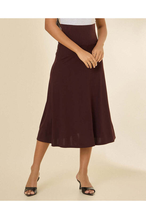 Women Burgundy Flared Midi Skirt