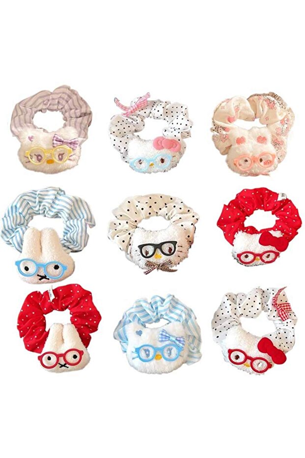 A set of 9 Cute Glasses Kt Cat Multi-Functional Elasticity Hairband Multiple Polka Dot Bow Ins Style