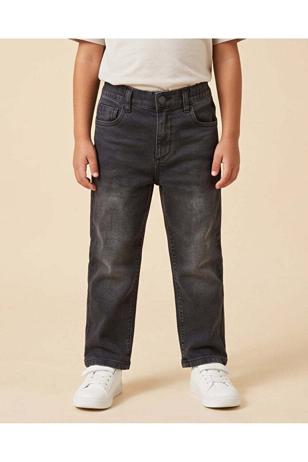 Boys Dark Grey Washed 5 Pocket Jeans