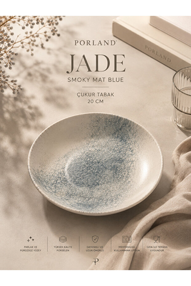 Jade Smoky Matte Blue 20 cm Porcelain Deep Plate for Food Presentation