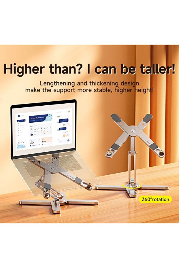 Silver Laptop Stand with 360 Rotating Base, Computer Notebook Laptop Riser Metal Holder for Desk Col