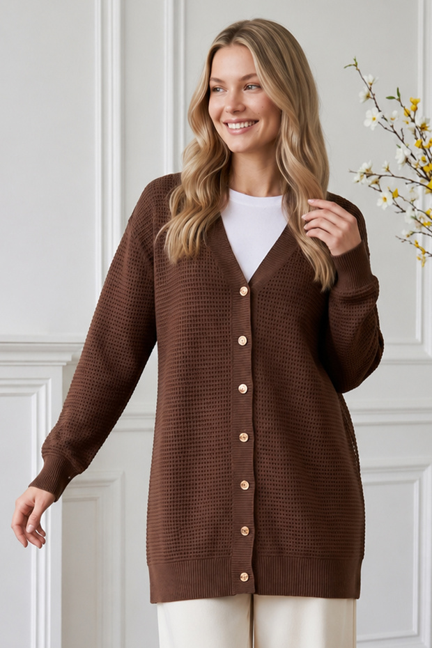 Openwork Mercerized Cardigan N3340 Mink