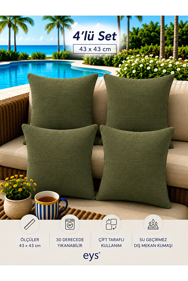 Outdoor Waterproof Fabric Cushion Cover (43X43) 4-Piece Set