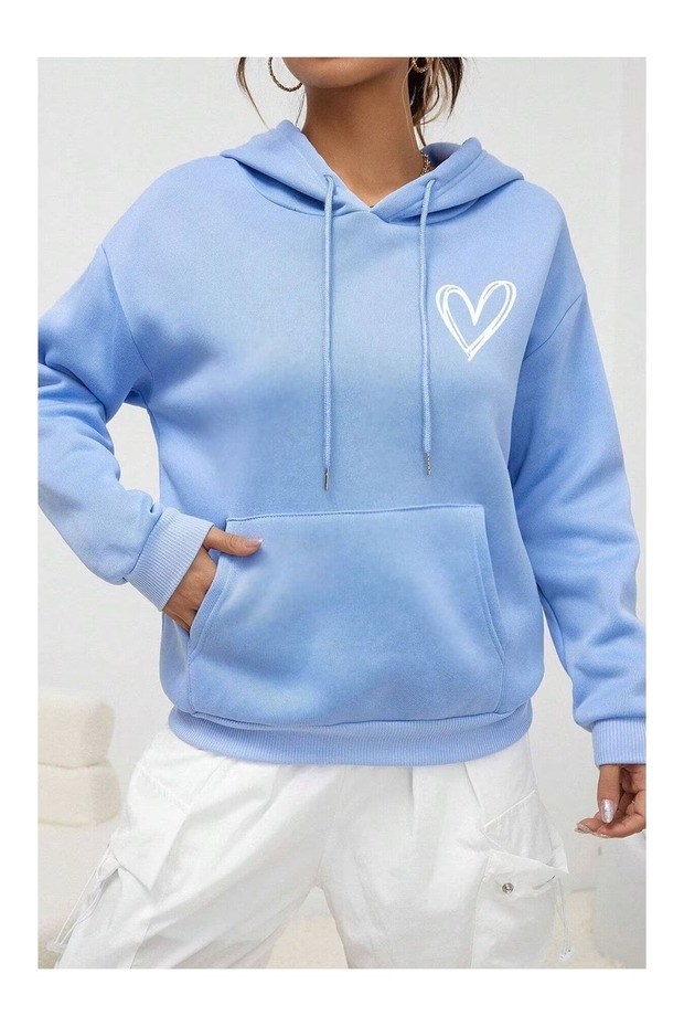 Heart Printed Women's Oversize Hooded Sweatshirt