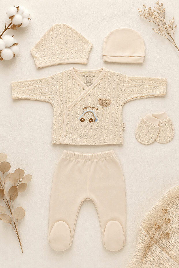 Teddy Bear Embroidered Baby Boy 5-Piece Hospital Discharge Set