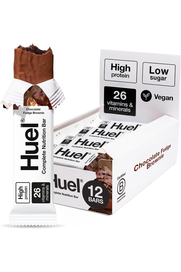 Complete Nutrition Bar, 12 x 51g Bars, Chocolate Fudge Brownie, High Protein Bar, Plant-Based Protein Bars, Low Sugar, High Fibre, High-Protein Snack with Vegan Chocolate, Under 200 Calories