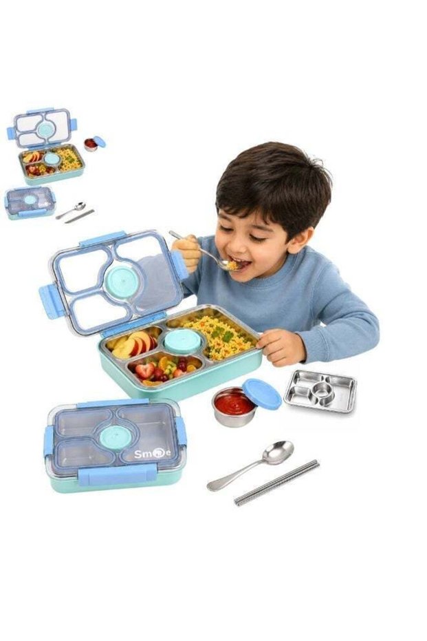 Stainless Steel Lunch Box, 3 Compartment Leakproof Bento Tiffin Box with Spoon & Fork, Thermal Insulated Food Container for Kids, Office, School, Women & Men