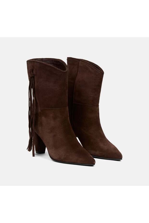 Women's Brown Tassel Detailed Heeled Leather Boots