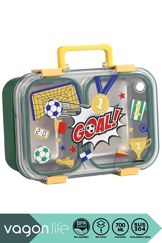 Bento 700ml New Lunchbox Series Patterned Single Layer 2 Compartments Leakproof Stainless Steel Lunch Box with Handle Kids School Lunch Box Metal Spoon and Chopstick Gift Bpa Free