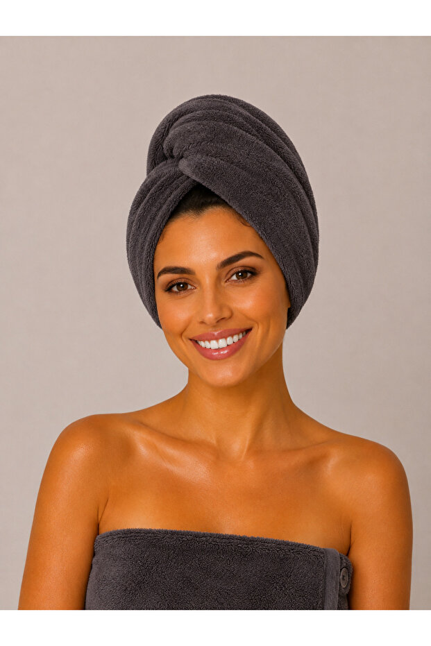 Bamboo 100% Cotton Hair Towel | Towel Bonnet | Button and Rubber Detailing - Lightweight and Soft Texture