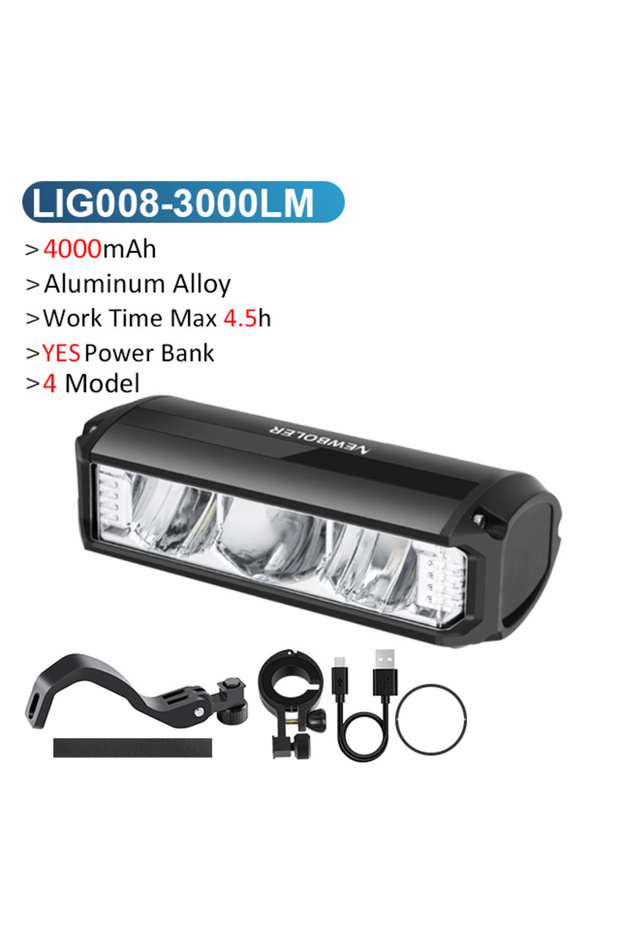 LIG008 NEWBOLER Brompton مصباح أمامي للدراجة قابل للطي بقوة 2000 مللي أمبير في الساعة ومقاوم للماء و3000 لومن لدراجات Br