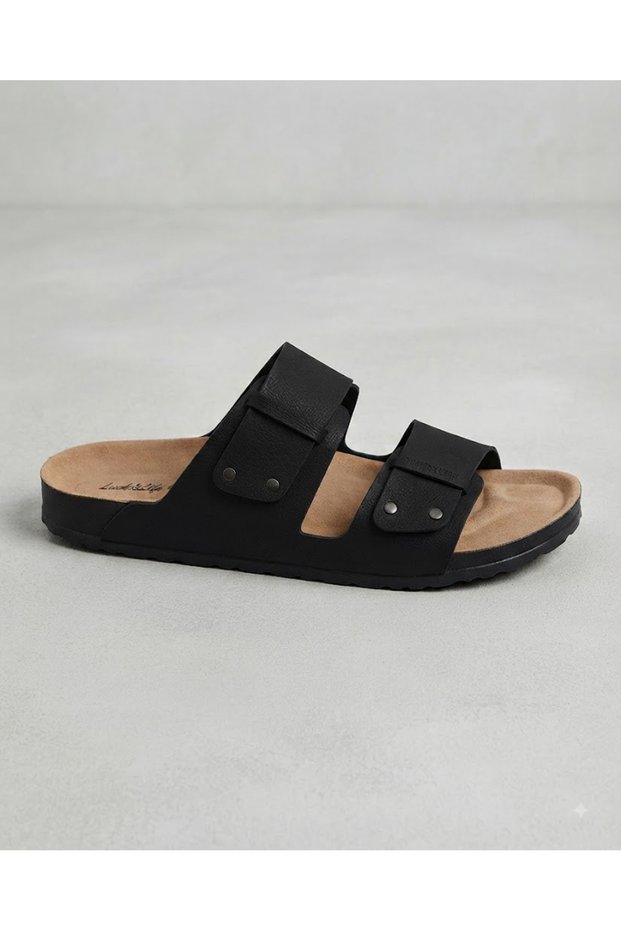 Daily Large Size Men's Slippers Soft Leather Orthopedic Anti-Sweat Anti-Slip Sole Buckle Sea Pool Slippers