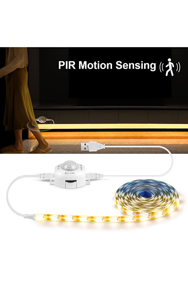 شريط إضاءة LED لاسلكي بمستشعر حركة PIR بطول 2 متر، مزود بمنفذ USB 5 فولت، شريط إضاءة LED مرن للسلالم C