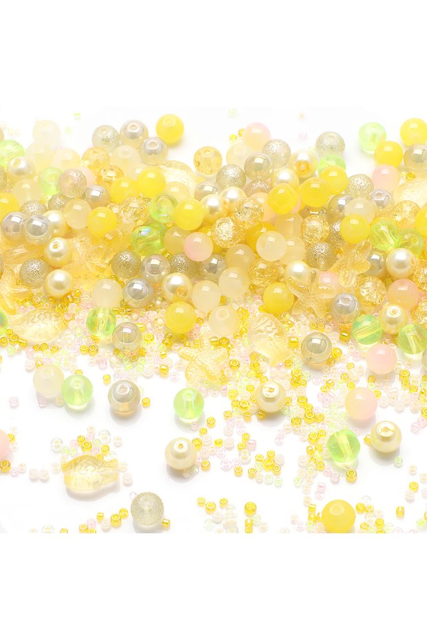 YELLOW 40g Mixed Crystal Glass Seed Bead Round Loose Fish Starfish Pendants for Kids DIY Making Brac