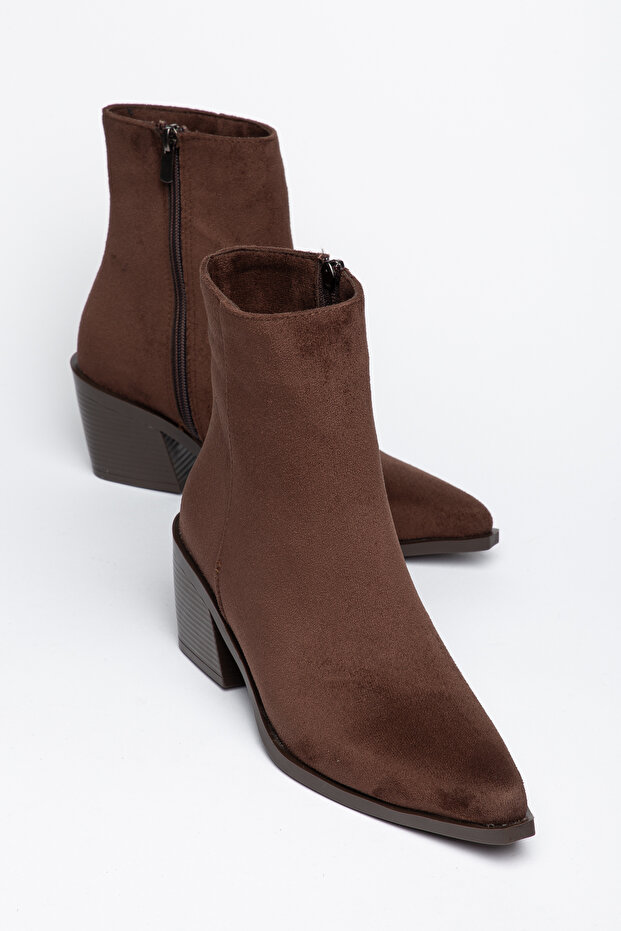 Brown Suede Zippered Brown Sole Cowboy Western Short Boots