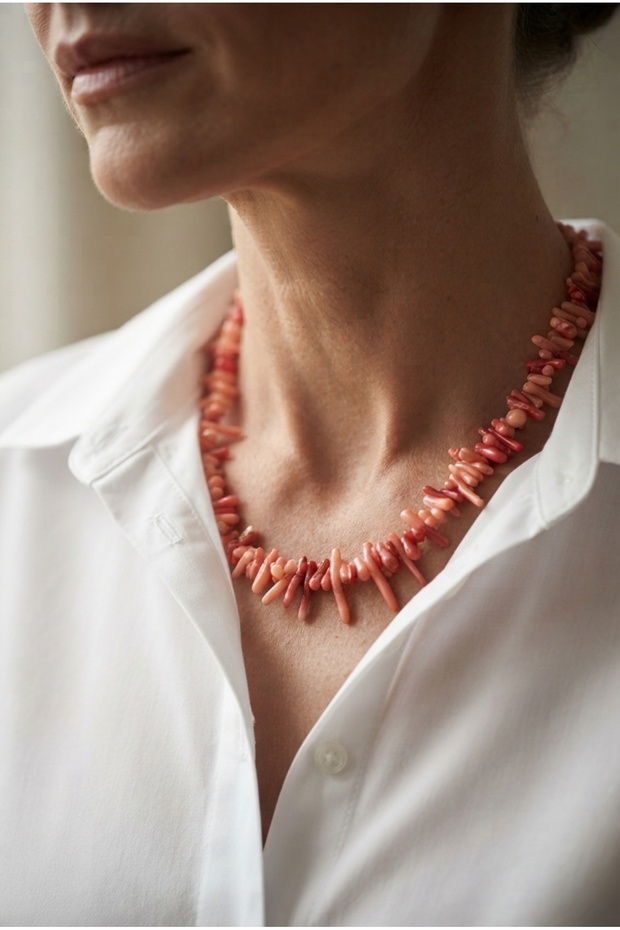 Handmade Pink Branched Coral Natural Stone Special Design Necklace