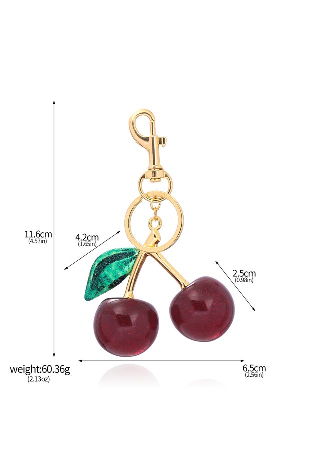 K00878-02 Delicious Crystal Red Pink Cherry Keychain Summer Fruits Cherries Pendant Keyring For Wome