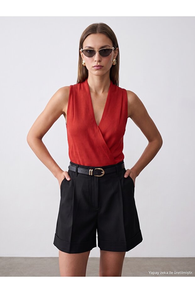 10873 Lyocell Blended Double-Breasted Blouse-Red