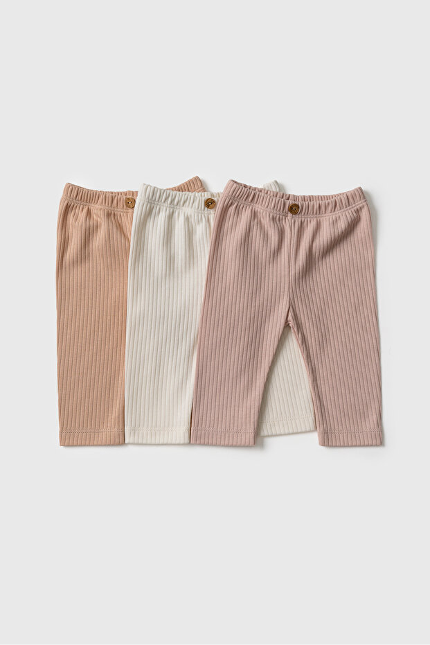 3-Pack Organic Cotton Baby Tights Beige Salmon Mink