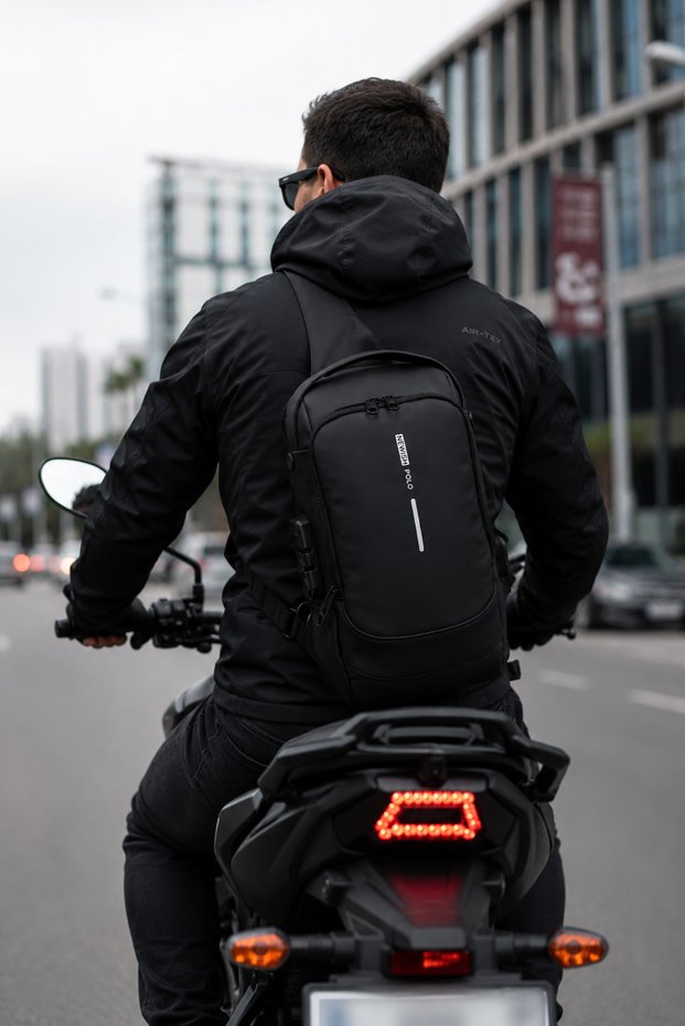Men's Biker Black Crossbody Shoulder and Waist Bag with USB Port