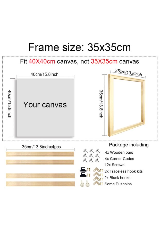 35X35CM Square DIY Natural Wooden Pictures Frame For Wall Canvas 30X30 40X40 Frame Diamond Painting