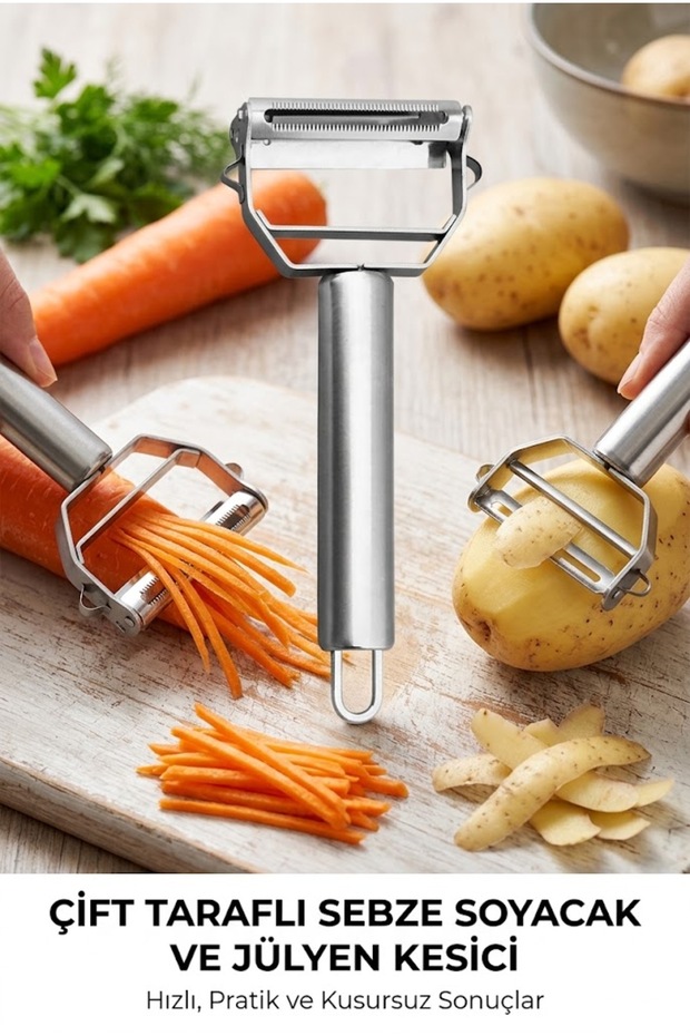 Dual-Function Julienne Peeler, Multi-Purpose Fruit and Vegetable Peeler, Cucumber and Zucchini Peeler