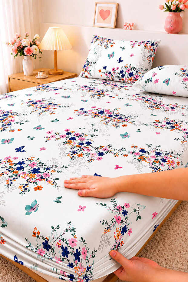 Cotton Elastic Sheet Set with Pillows (Choose Size)