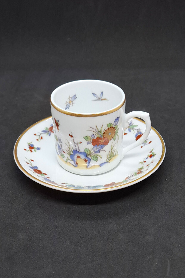Orange Asian Inspired Portuguese Porcelain Coffee Cup 2 Pieces 80 ml