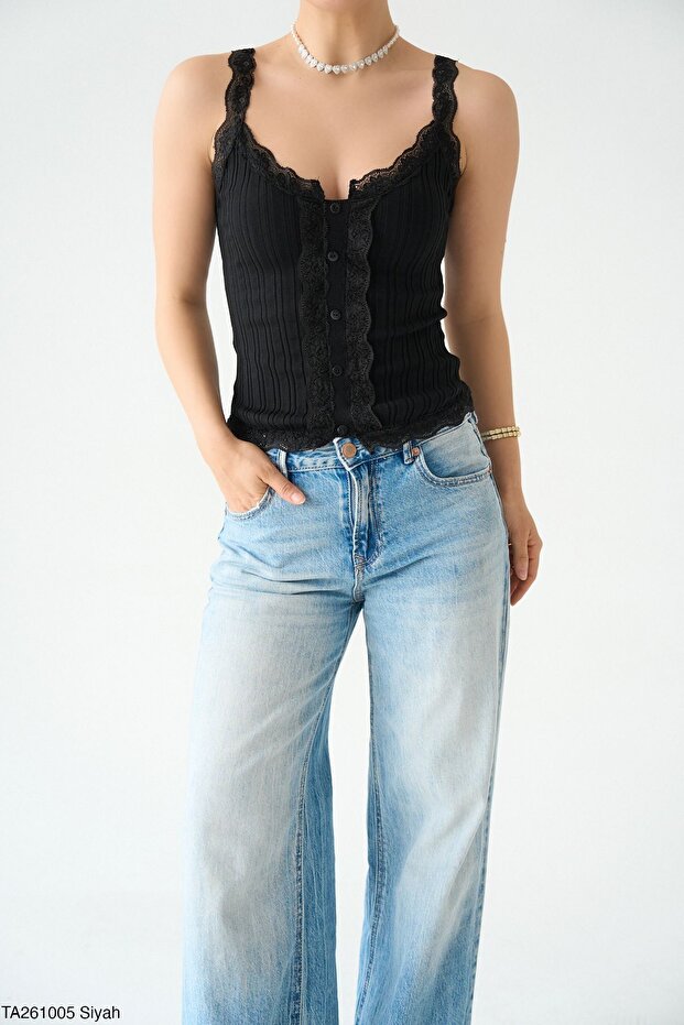 Women's Button Detailed Lace Knitwear Undershirt