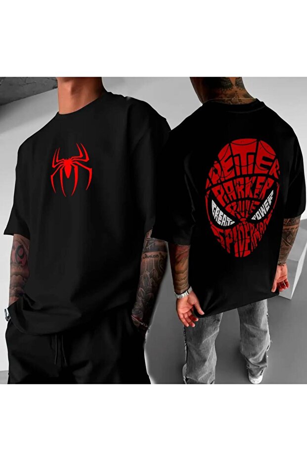 Black Spider-Man Parker Red Back Print Oversize T-Shirt