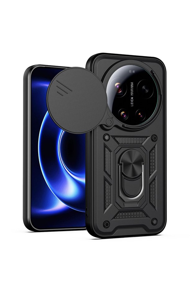 Case Compatible with Xiaomi 17 Ultra with Sliding Camera Protection, Ring and Magnet Tank Cover, Black