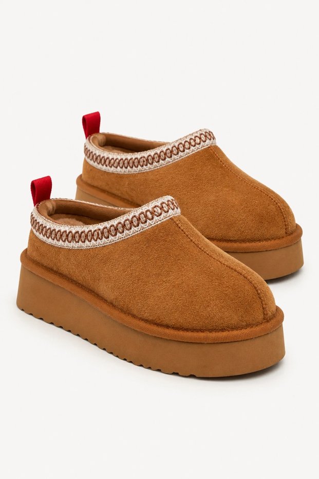 Tazzy Classic Women's Fur-Lined Suede Platform Slippers – Home and Outdoor