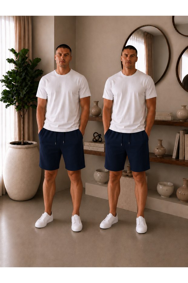 2 Pcs Navy Blue Men Shorts Lightweight and Comfortable Lightweight and Breathable Fabric Lounge Wear