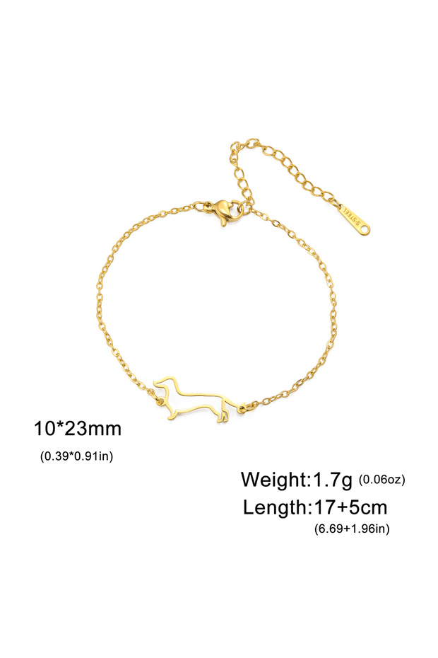 17-22cm Gold color E Cute Dachshund Dog Stainless Steel Bracelet for Women's Valentine's Day Commemo