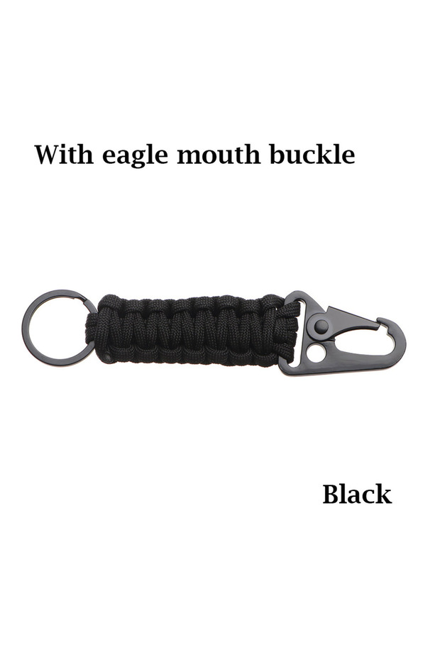 black Outdoor Keychain Ring Camping Carabiner Military Paracord Cord Rope Camping Survival Kit Emerg