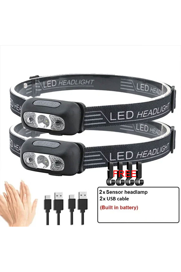 مصباح أمامي صناعي صغير فائق السطوع من Heinast A-2PCS-HOOK مع مستشعر، قابل لإعادة الشحن عبر USB