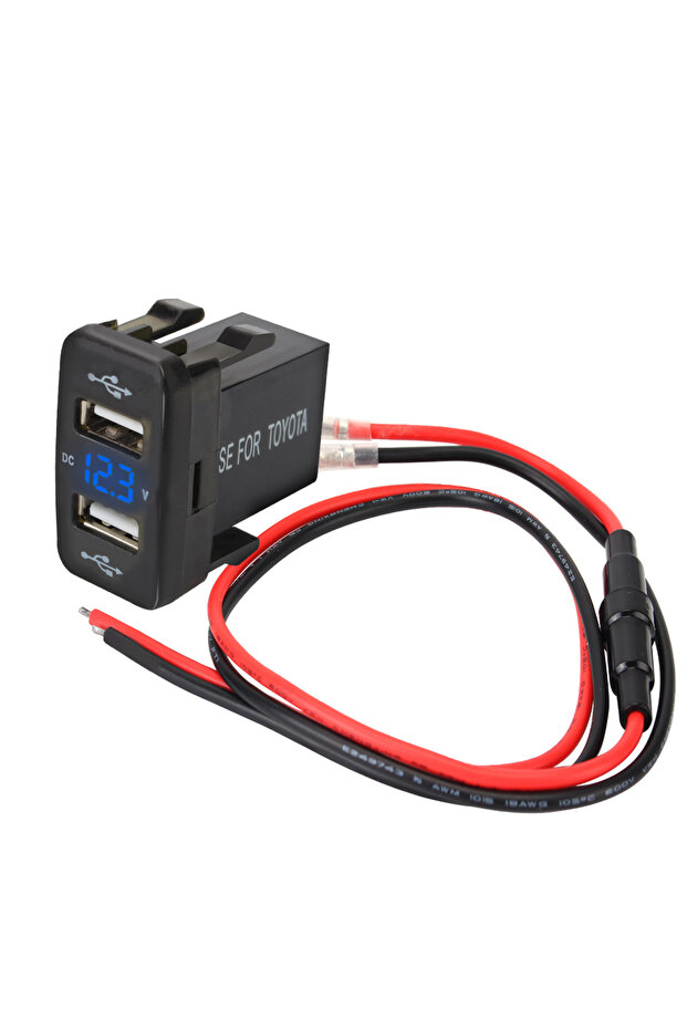 شاحن سيارة USB مزدوج أزرق اللون بتقنية QC، 12-24 فولت، 4.2 أمبير، مع فولتميتر USB مزدوج، شحن سريع للهواتف المحمولة