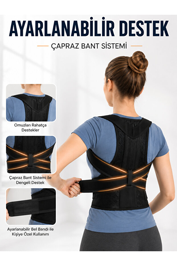 Back and Lumbar Support Upright Posture Corset with Adjustable Cross Straps and Mesh Design