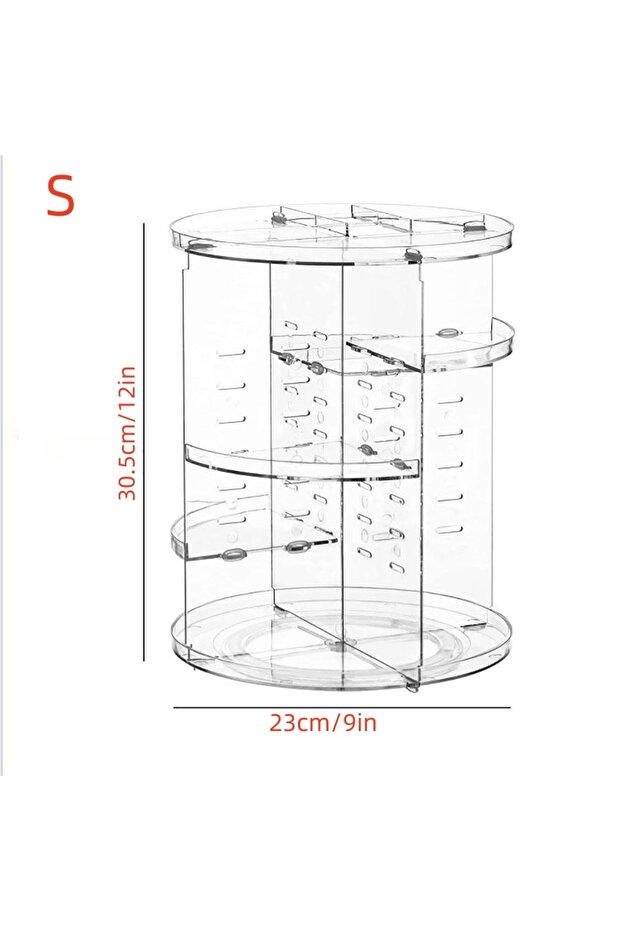White-S 1pc Cosmetic Organiser, 360 degree rotatable adjustable cosmetic storage display case, easy