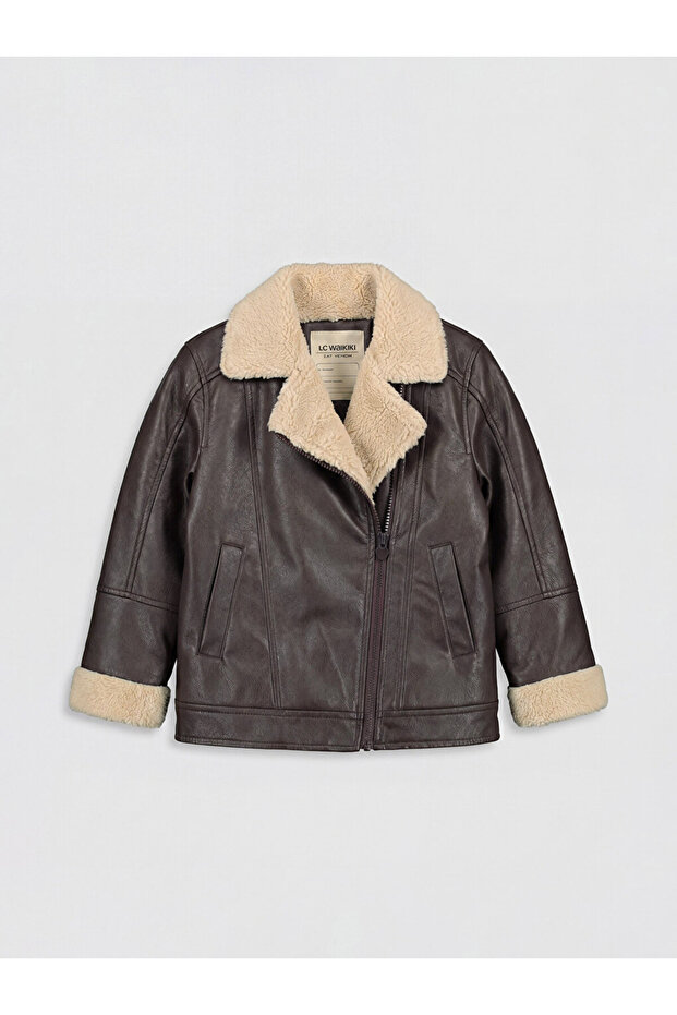 Ozmarka New Season Brown Fur Collared Girls' Slim Coat