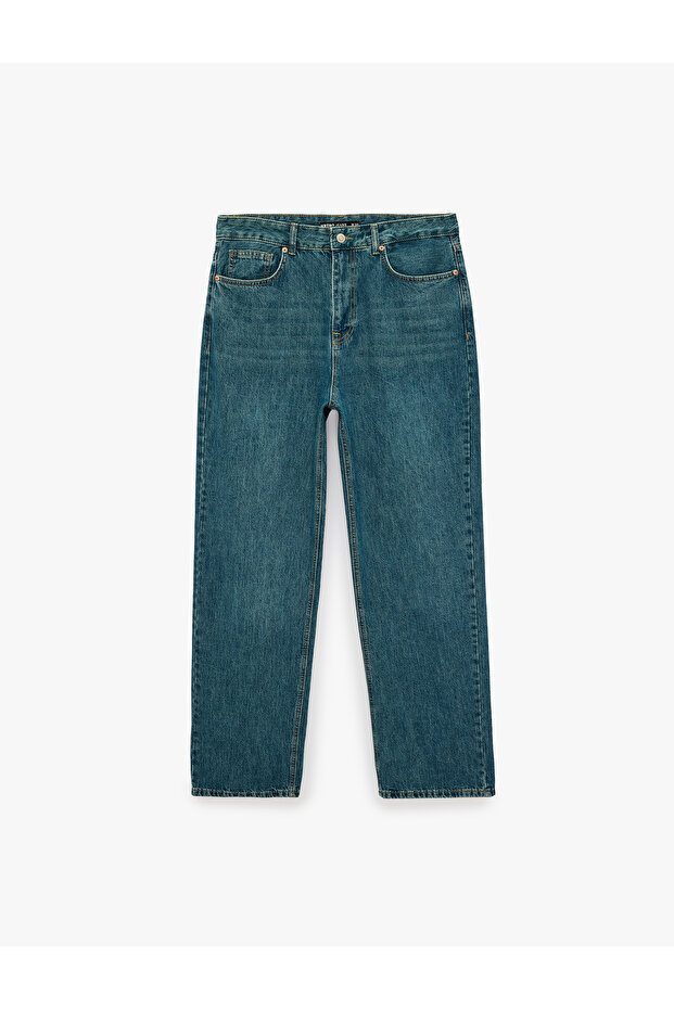 Normal Waist Comfortable Fit Cotton Pocketed Baggy Jean Trousers