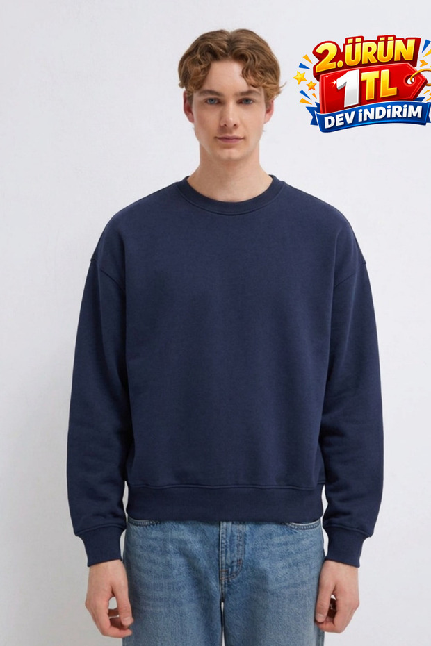 Men's 3 Thread Organic Trend Navy Blue Sweatshirt