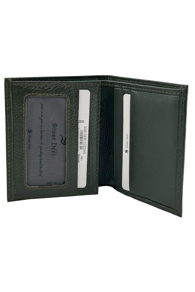 Khaki Green Genuine Leather Double Fold Vertical Model Sports Men's Wallet // 3010-Khaki̇