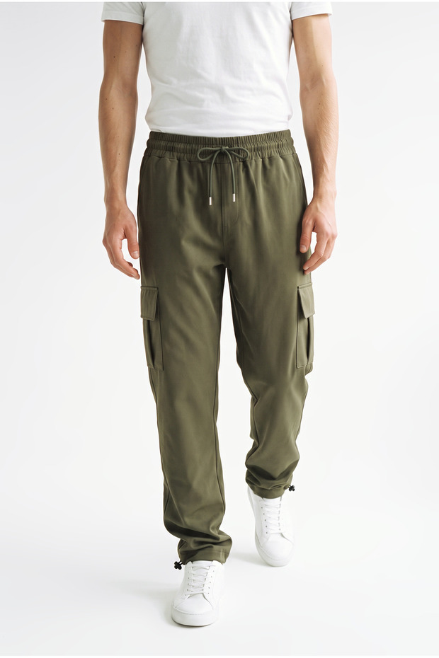 Men's Khaki Parachute Fabric Baggy Trousers with Commando Pockets, Loose Fit, Comfortable Fit