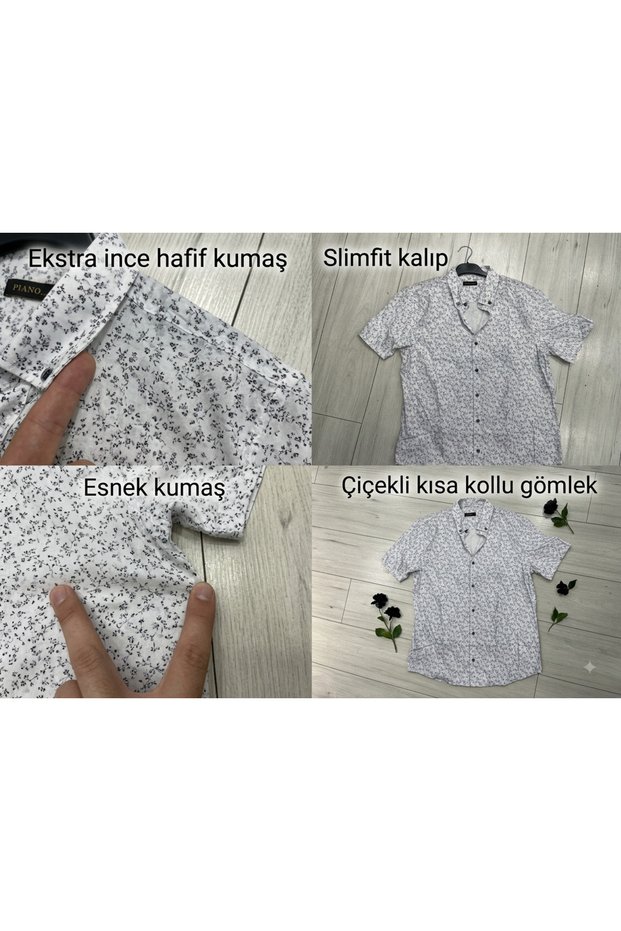 Floral Short Sleeve Flexible and Thin Fabric Slimfit Men's Shirt New Season: Floral Slimfit Flexible Men's Shirt
